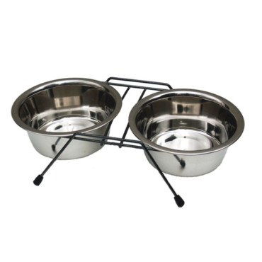 Comedouro-Bebedouro  Duplo C/ Suporte Aço Inox (Diferentes Tamanhos)