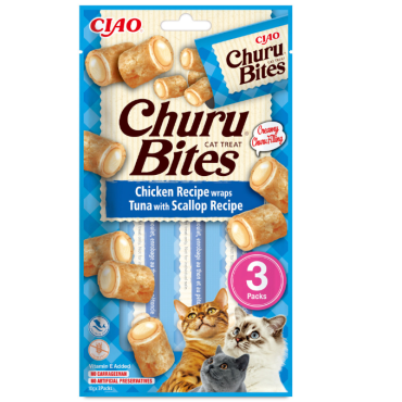 Churu Gato Bites Receita Atum C/Vieira  3x10g
